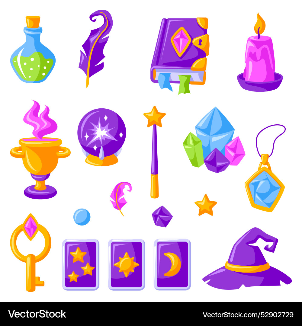 Collection of magic items witchcraft alchemy Collection of magic items witchcraft alchemy vector image