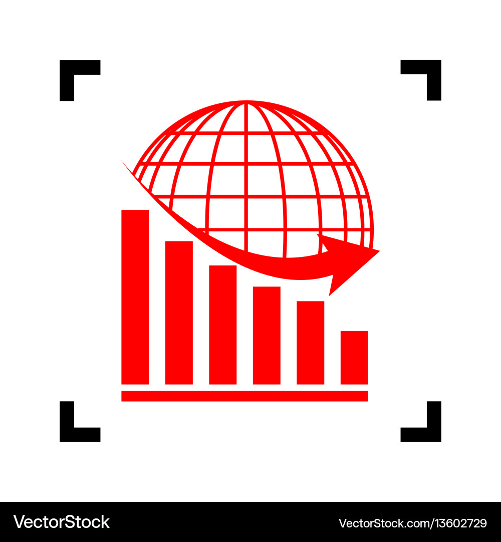Declining graph with earth red icon Vector Image