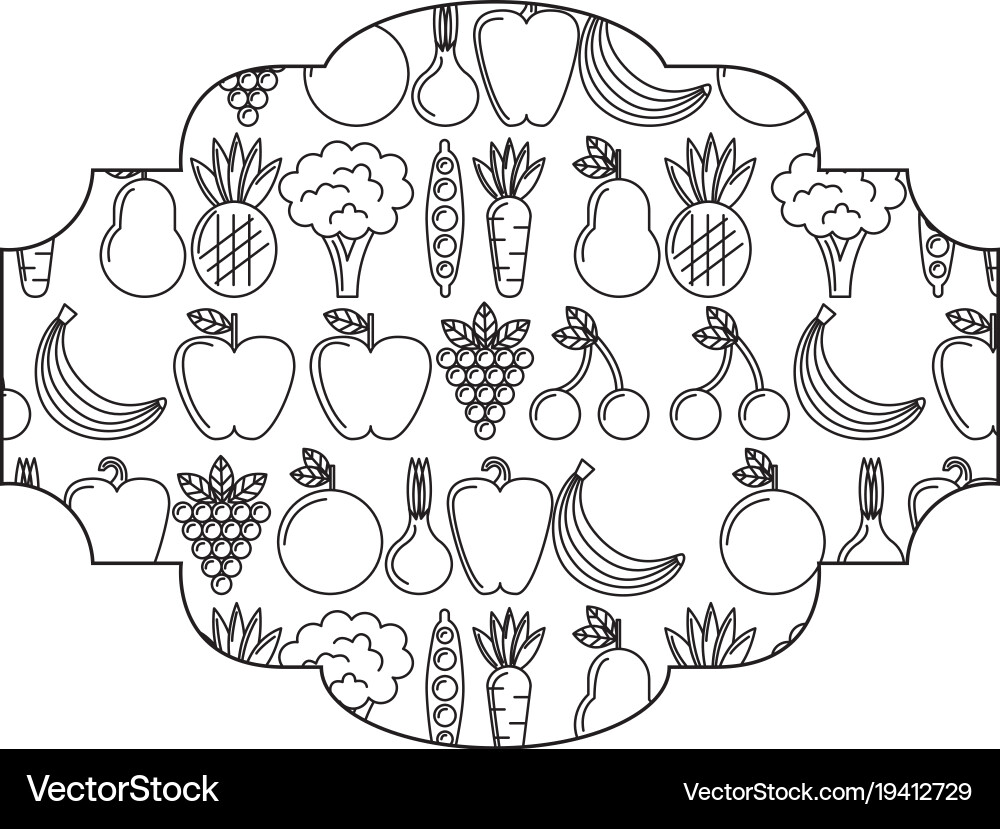 Frame with fruits and vegetables pattern Vector Image
