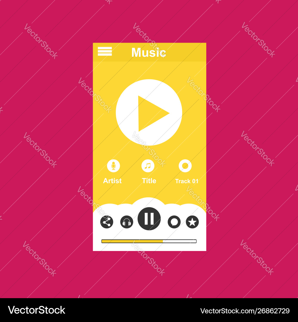 Media player application app template with flat vector image