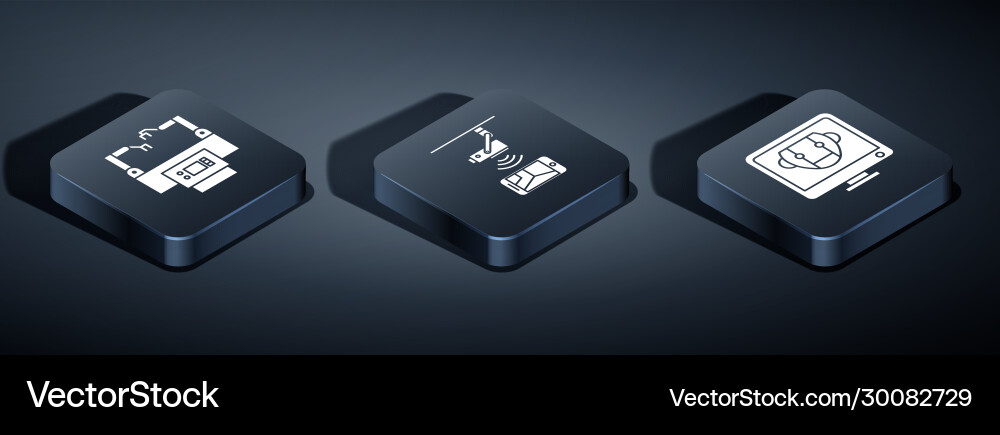 Set isometric assembly line bot and wireless Set isometric assembly line bot and wireless vector image
