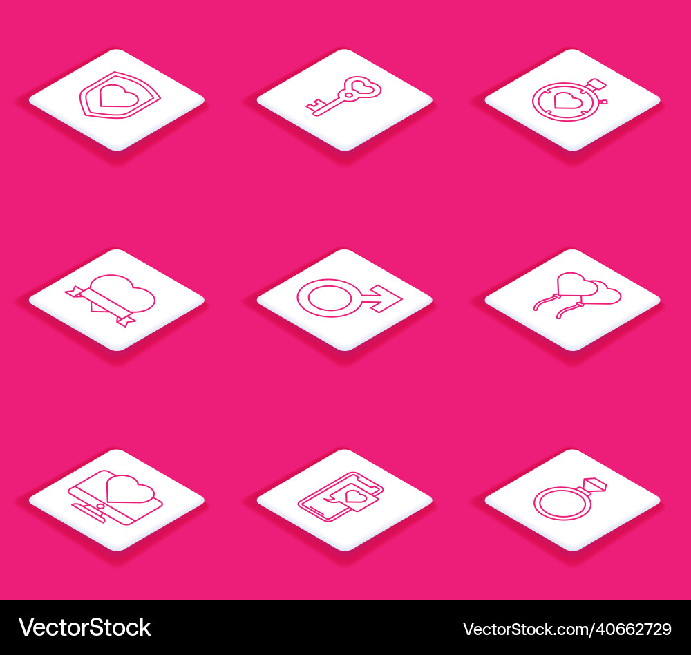 Set line heart with shield key in shape Vector Image