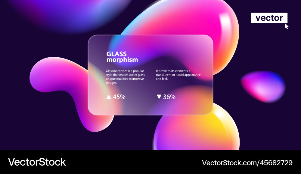 Transparent layout in glassmorphism style on dark Transparent layout in glassmorphism style on dark vector image