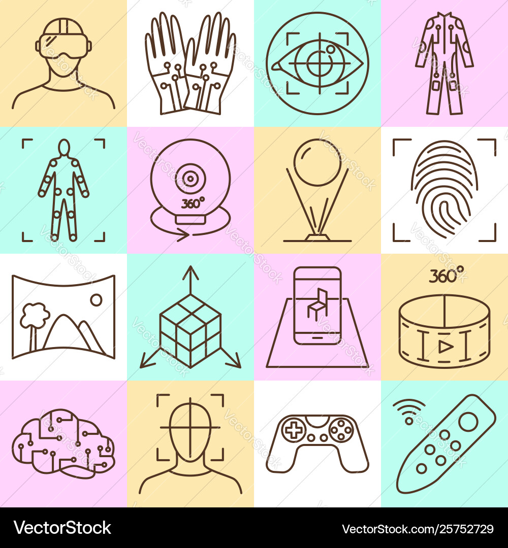 Virtual reality icon set in linear style Virtual reality icon set in linear style vector image