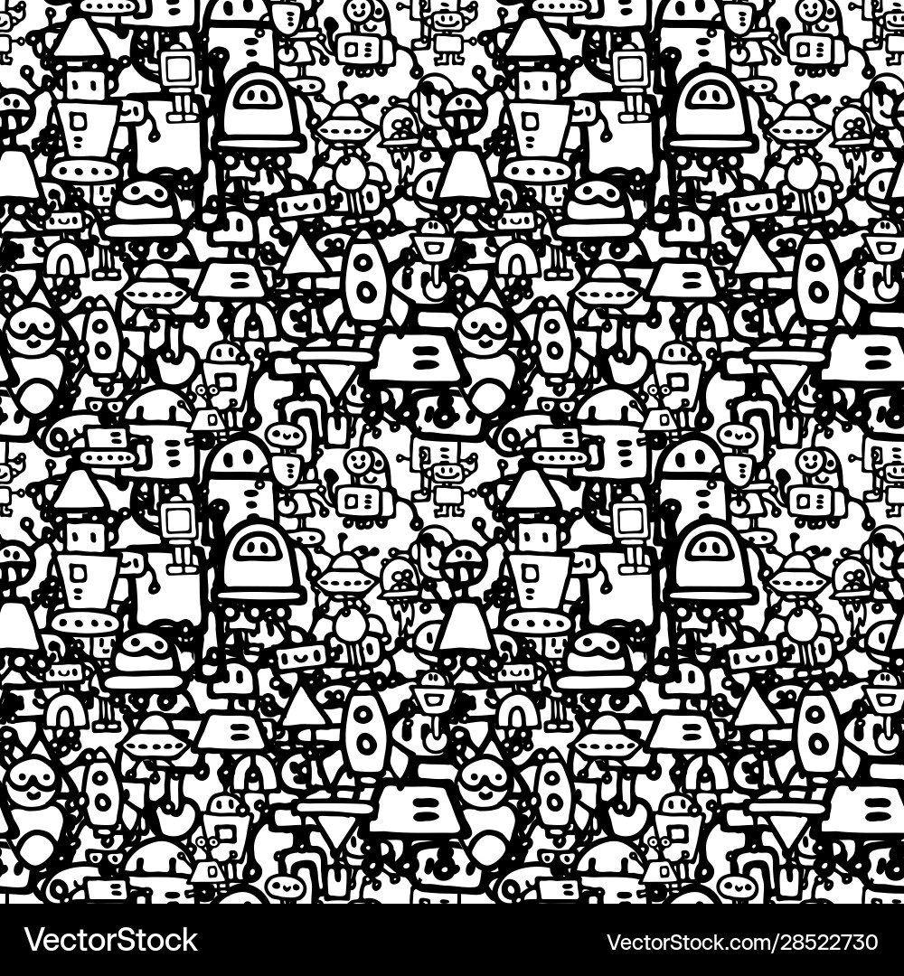 Abstract background with cute handdrawn robots Abstract background with cute handdrawn robots vector image