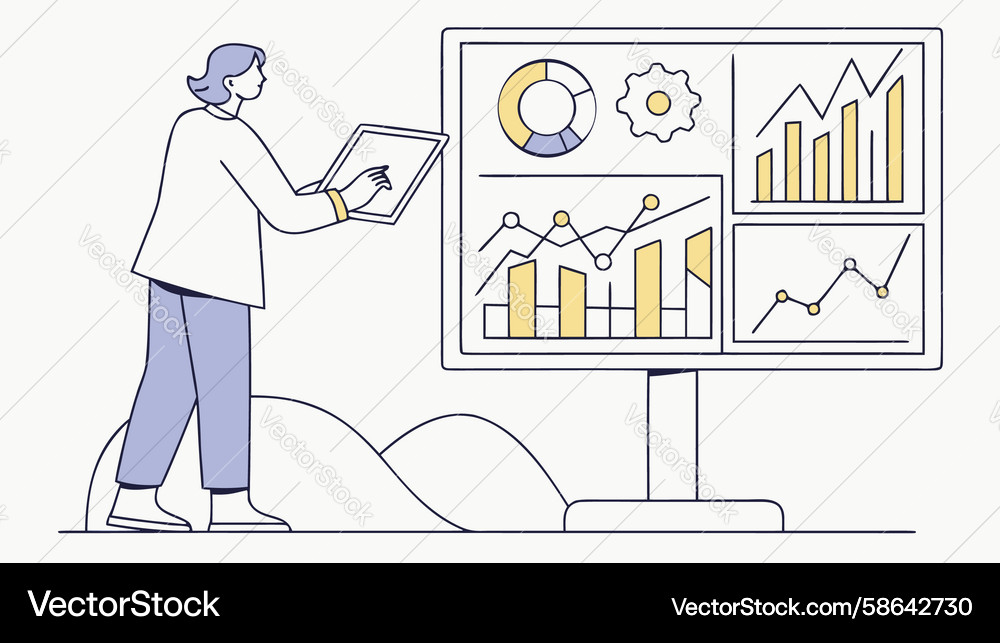 IT Operator Monitoring Data Flow Vector Image