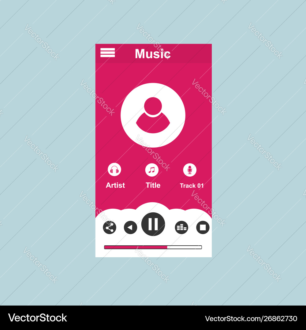 Media player application app template with flat Media player application app template with flat vector image