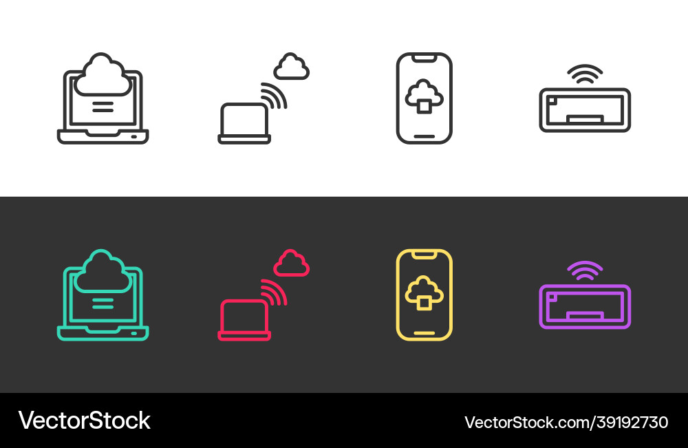 Set line network cloud connection Set line network cloud connection vector image