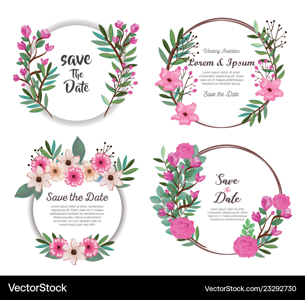 Setof schöne Blumen und Blatt Einladungskarte Setof schöne Blumen und Blatt Einladungskarte Vektorbild