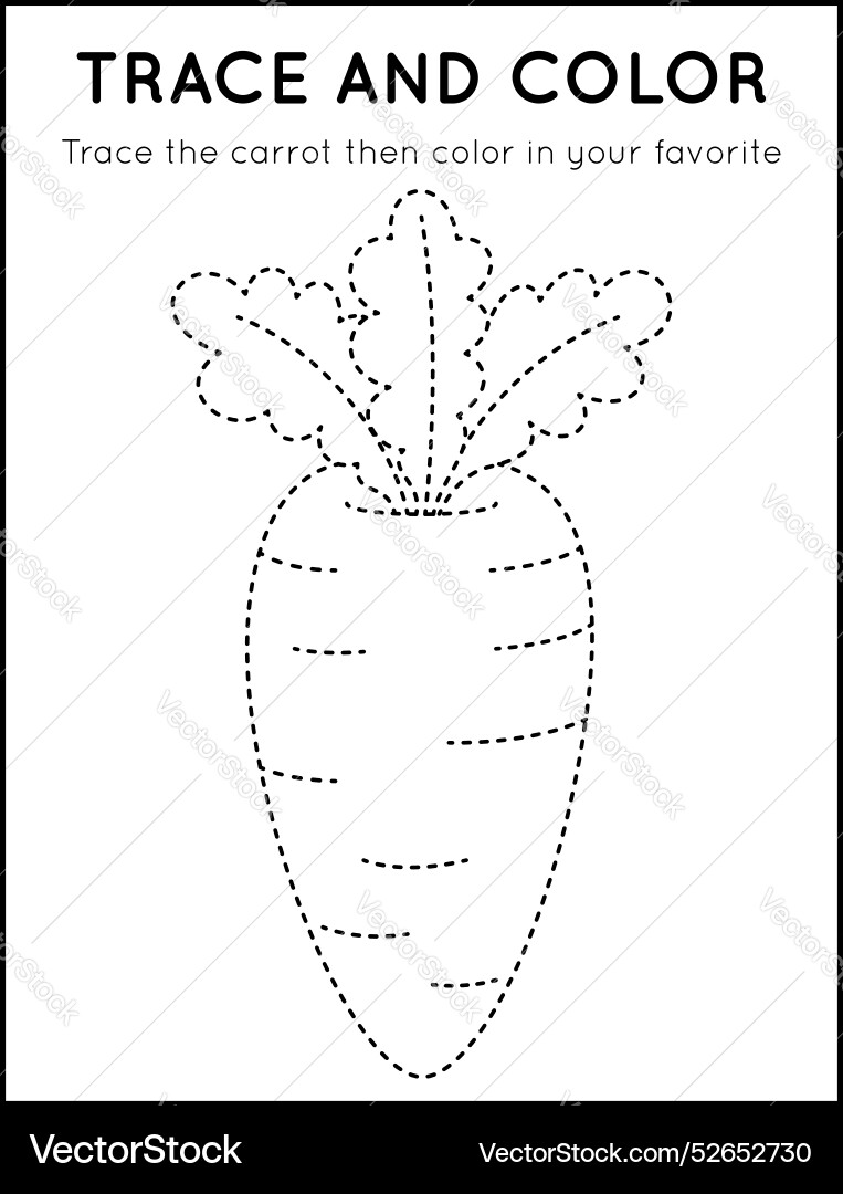 Trace and color carrot worksheet tracing line Vector Image