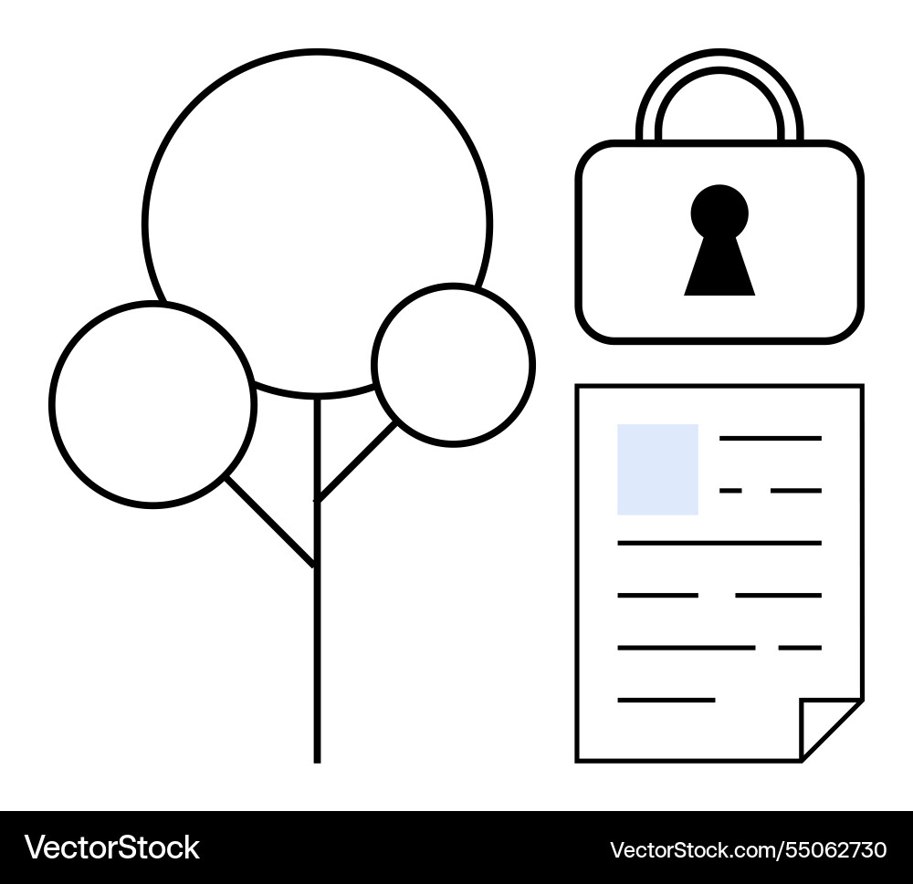 Tree with a document and lock representing data Vector Image