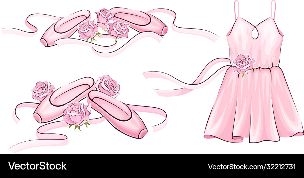 Ballet accessories with dress and pair pointe Ballet accessories with dress and pair pointe vector image