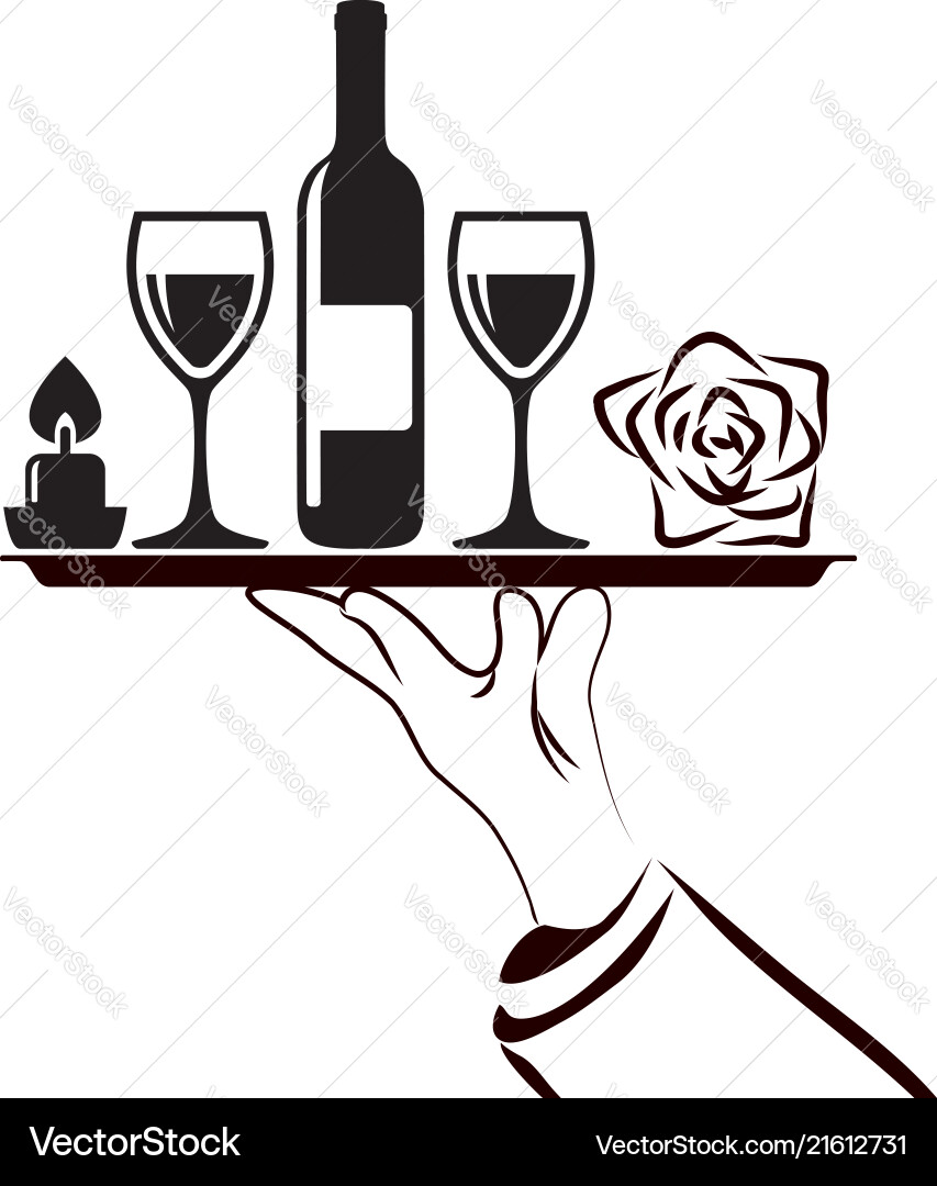 Black and white catering icon of waiters hand Black and white catering icon of waiters hand vector image