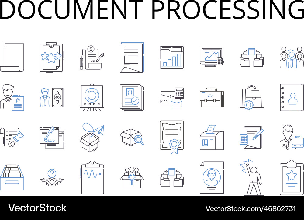 Document processing line icons collection report vector image