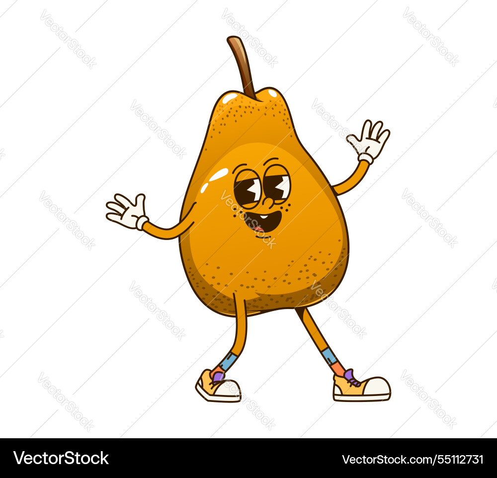 Groovige Birnenfrucht Retro Cartoon lustige Charakter Groovige Birnenfrucht Retro Cartoon lustige Charakter vektorbild