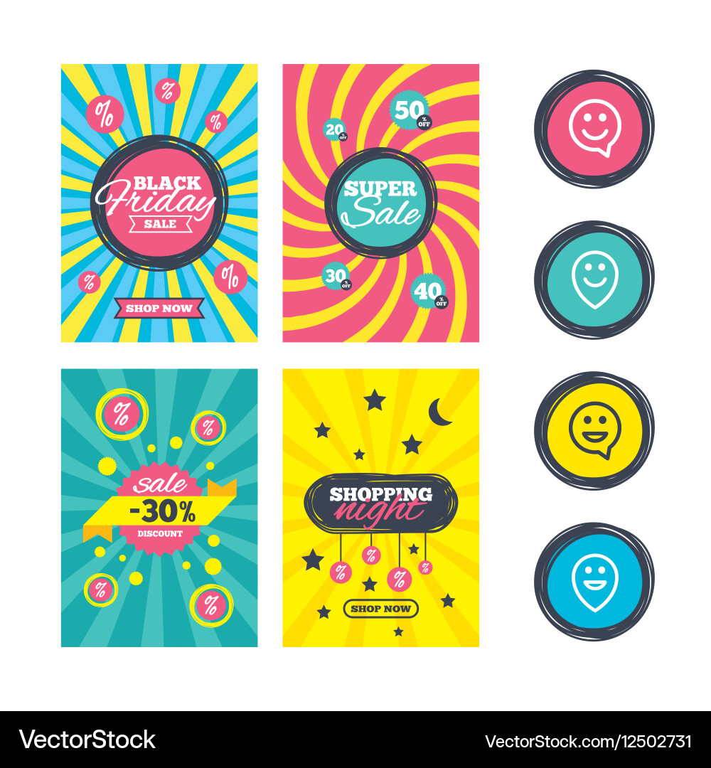 Happy face speech bubble icons pointer symbol vector image