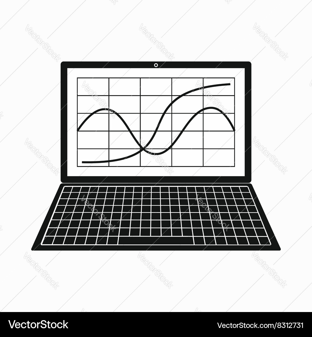 Laptop with business graph icon simple style Vector Image