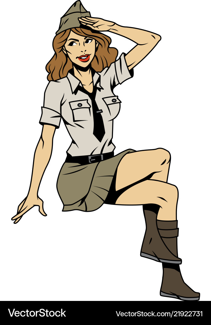 Retro Pin-Up Soldier Saluting Vector Image