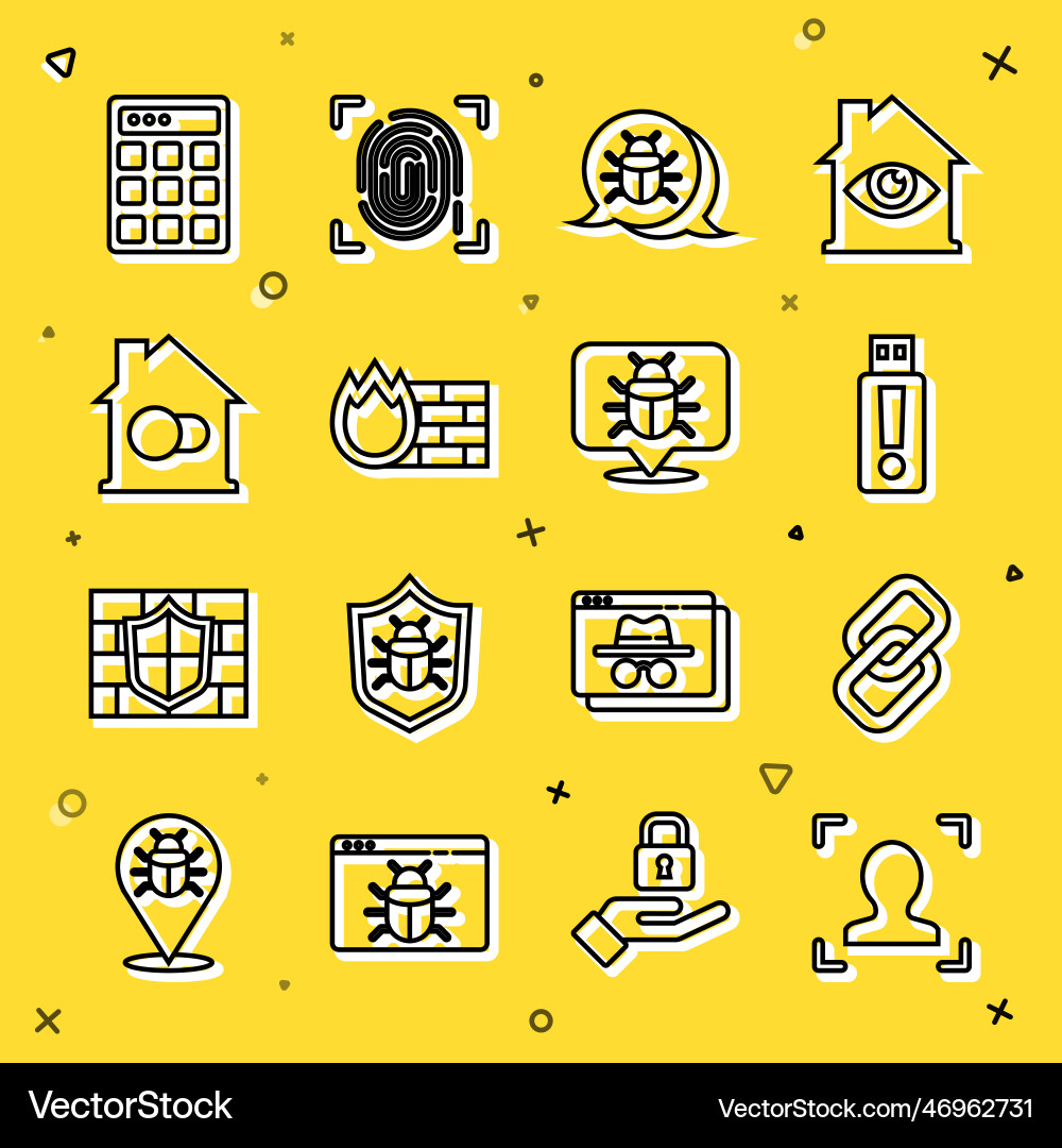 Set line face recognition chain link usb flash Set line face recognition chain link usb flash vector image
