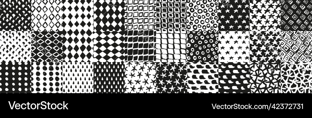 Set of abstract ink shapes seamless patterns hand vector image
