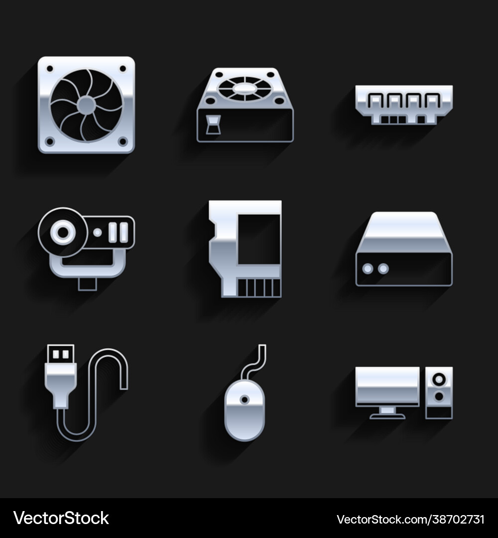 Set sd card computer mouse monitor server data Set sd card computer mouse monitor server data vector image