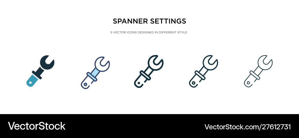 Spanner settings button icon in different style Spanner settings button icon in different style vector image