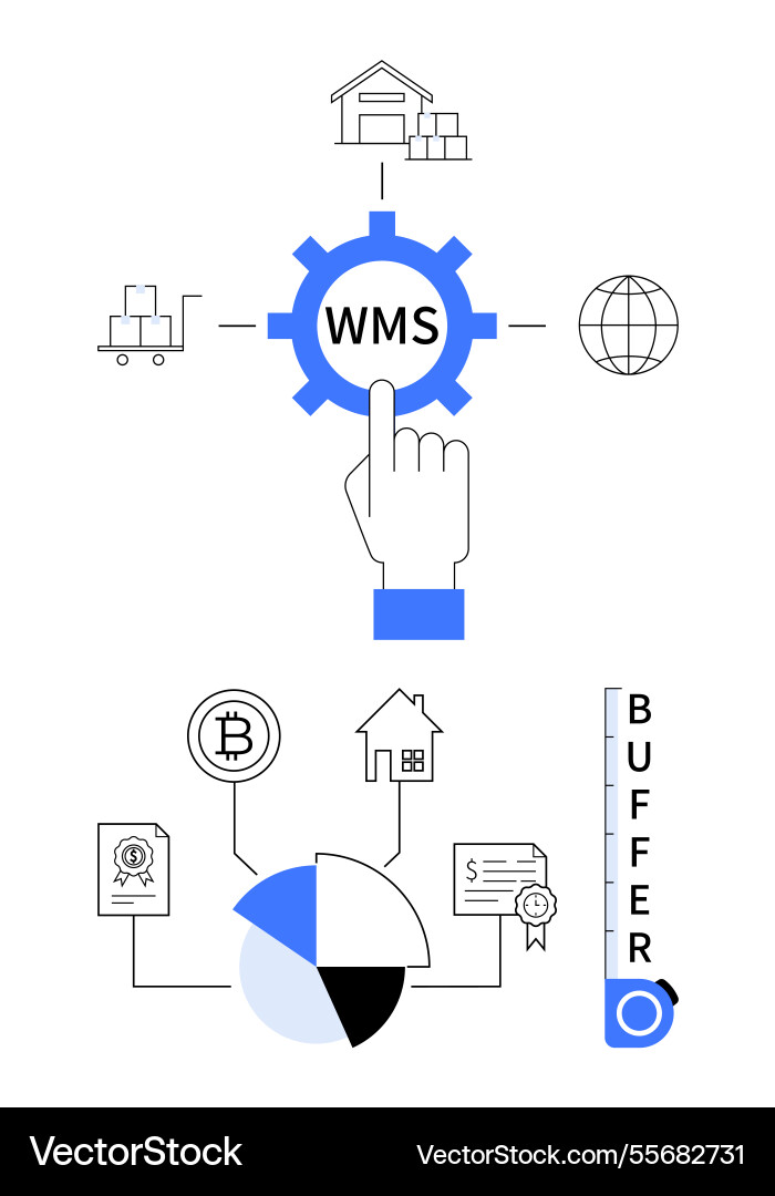 Warehouse management system workflow with gear Warehouse management system workflow with gear vector image