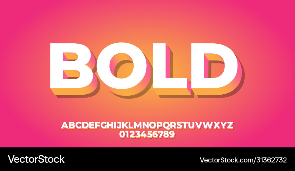 3D Orange Gradient Font Template Vector Image