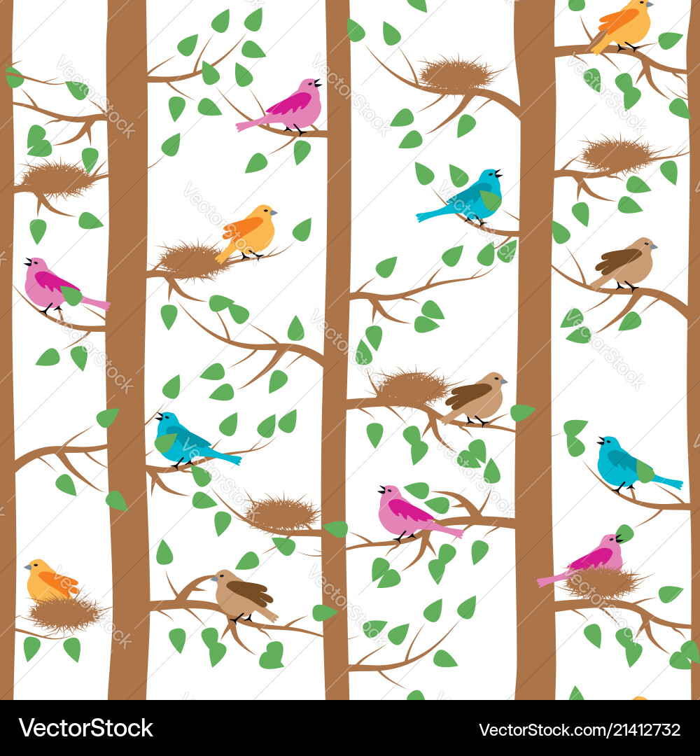 Bird and Tree Seamless Pattern vector image
