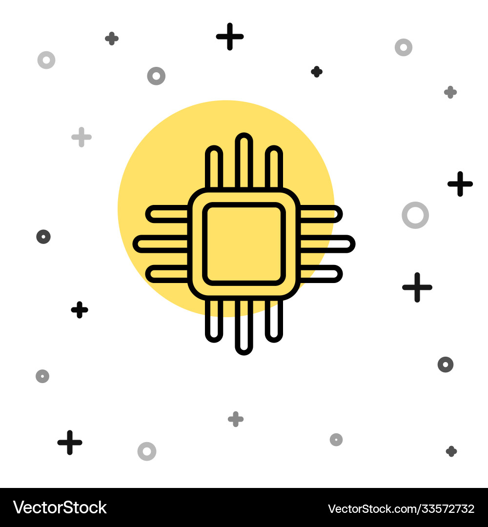 Black line computer processor with microcircuits Black line computer processor with microcircuits vector image