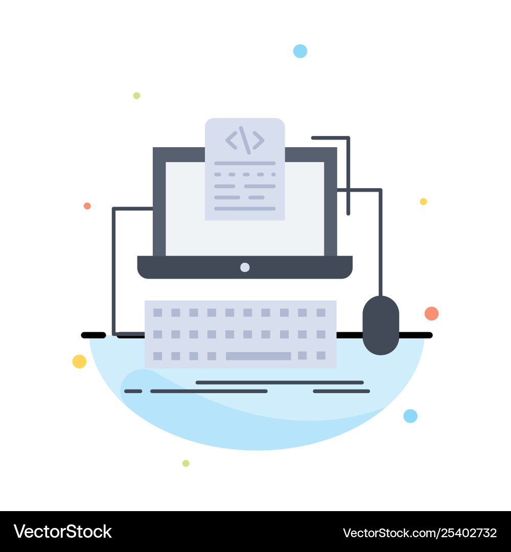 Code coding computer monoblock screen flat color Code coding computer monoblock screen flat color vector image