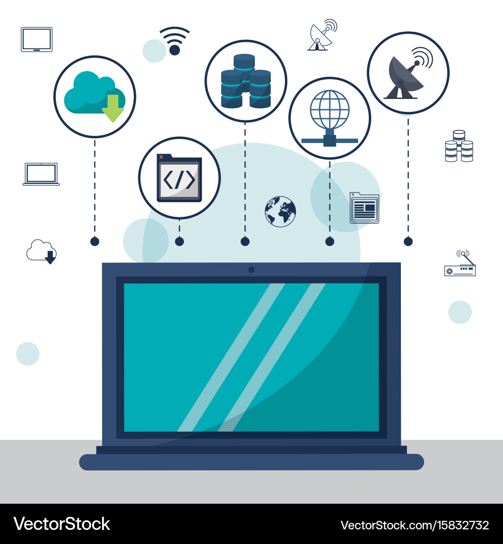 Color background with laptop computer in closeup Vector Image