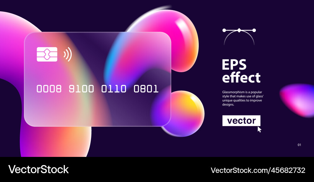 Glass morphism credit card template with floating Glass morphism credit card template with floating vector image