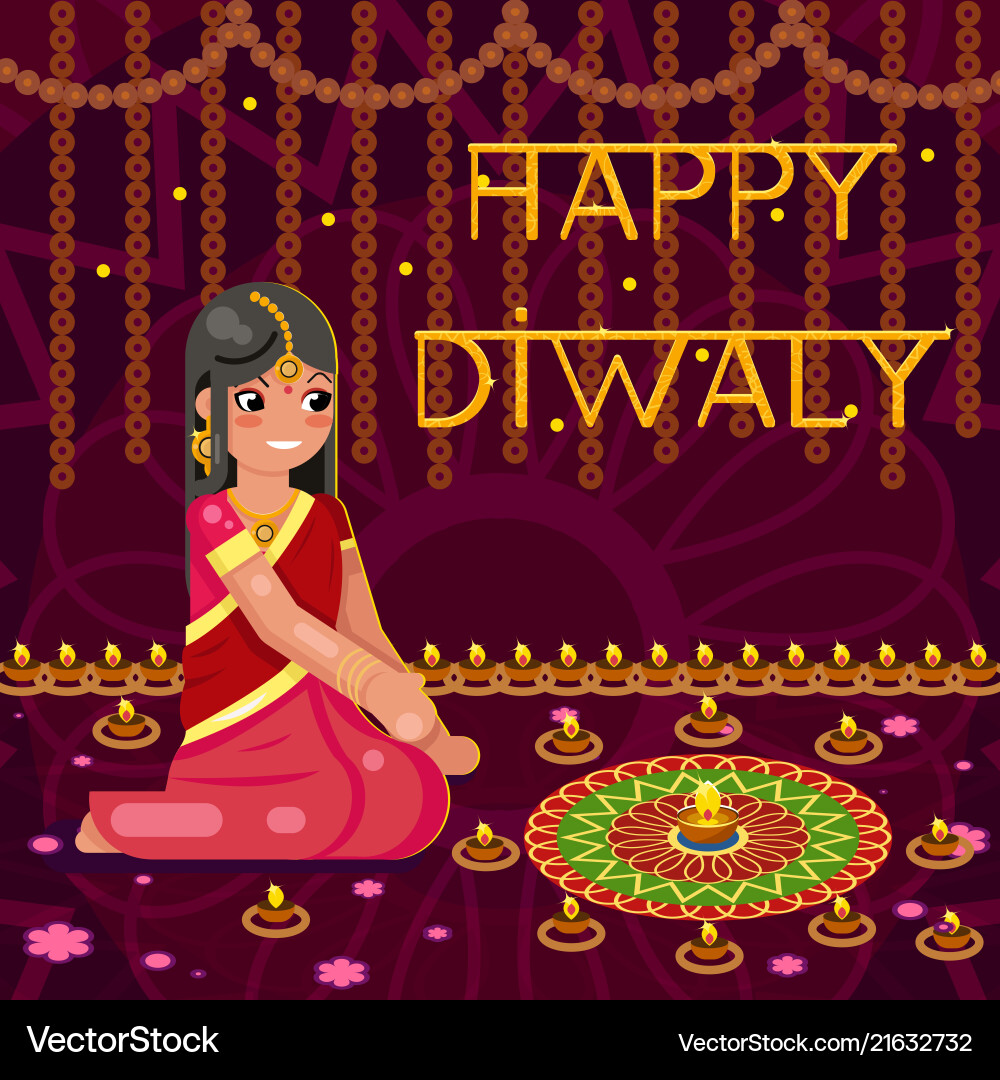 Happy diwali cute indian girl woman in native Happy diwali cute indian girl woman in native vector image