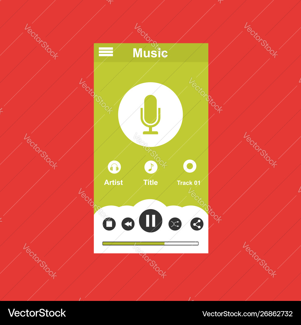 Media player application app template with flat Media player application app template with flat Vector Image