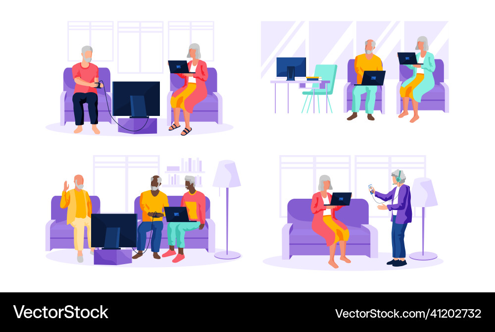Old people try to use phone game console Old people try to use phone game console vector image