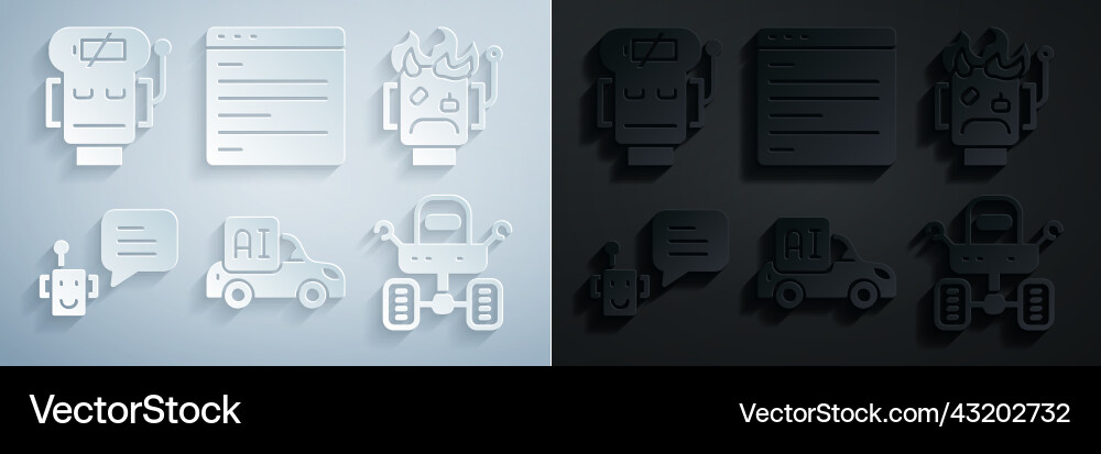 Set autonomous smart car robot burned out bot Set autonomous smart car robot burned out bot vector image