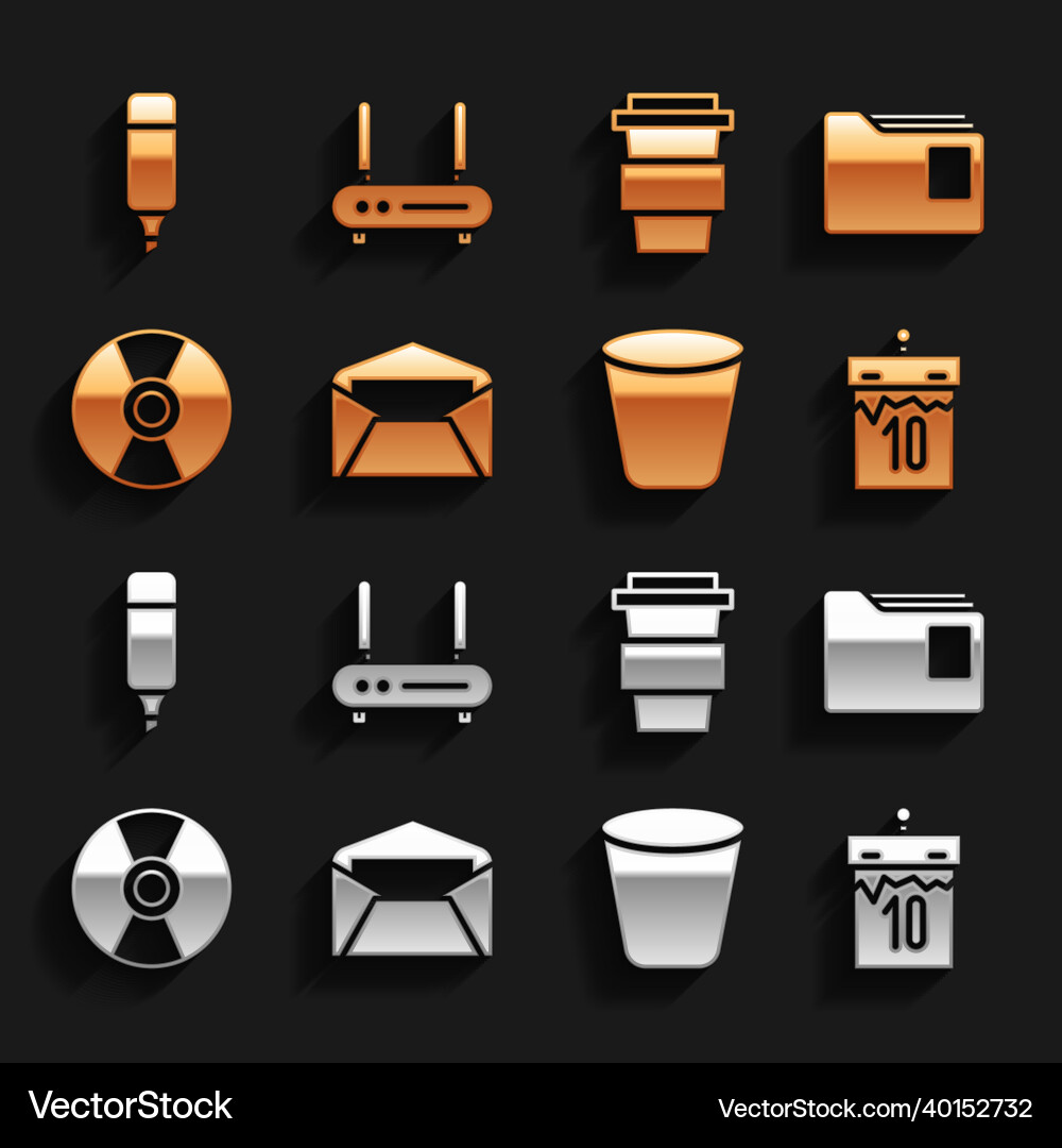 Set envelope document folder calendar trash can Set envelope document folder calendar trash can vector image
