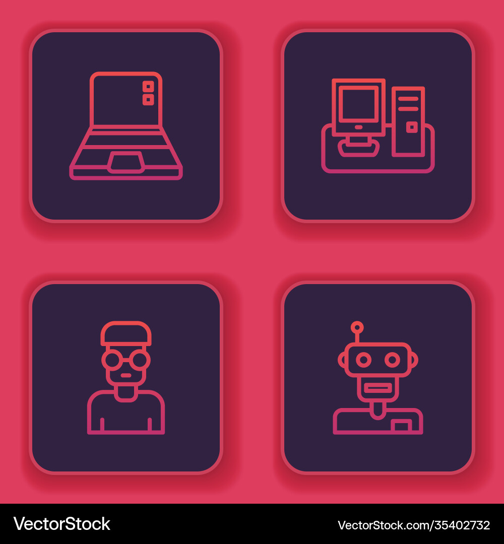 Set line laptop nerd geek monitor with keyboard Set line laptop nerd geek monitor with keyboard vector image