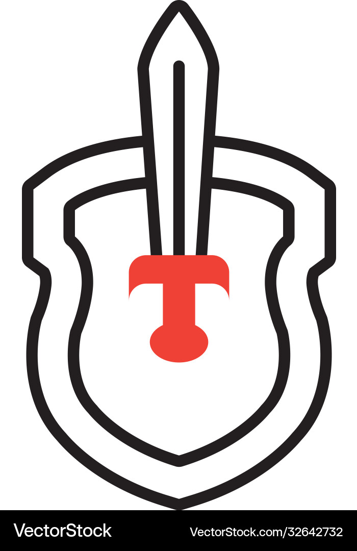 Shield with sword icon half line color style vector image