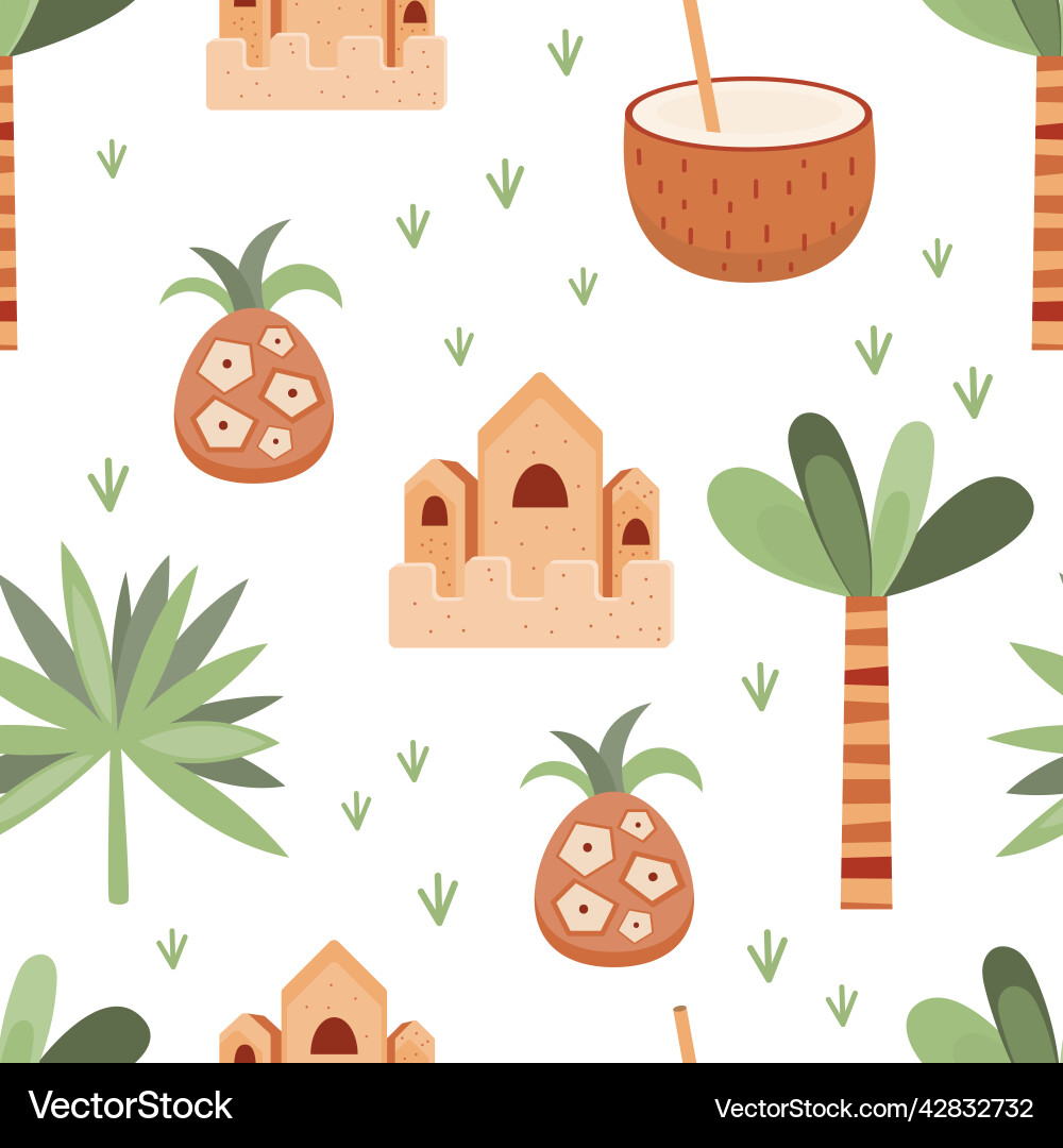 Summer beach seamless pattern with elements Summer beach seamless pattern with elements vector image