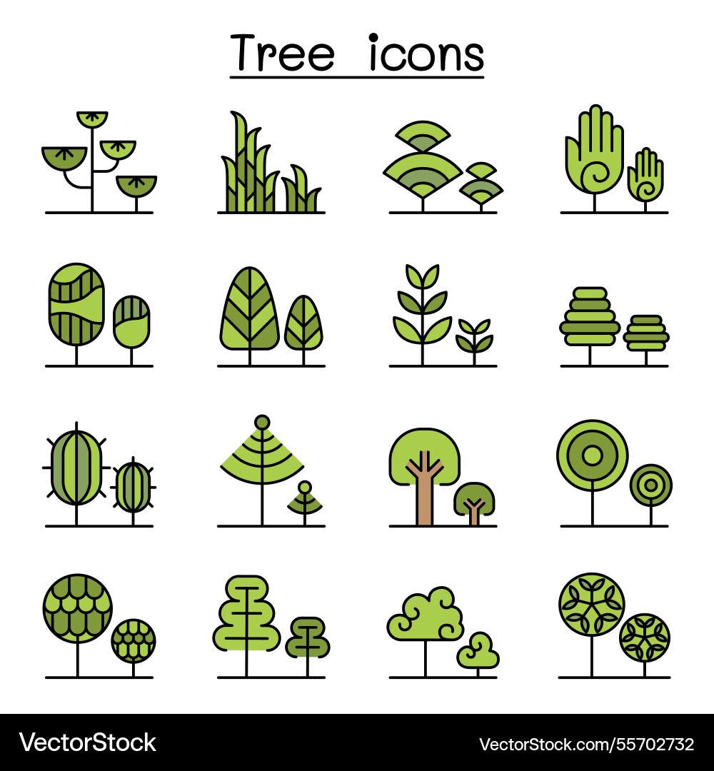 Tree icon set in colorline style Tree icon set in colorline style vector image