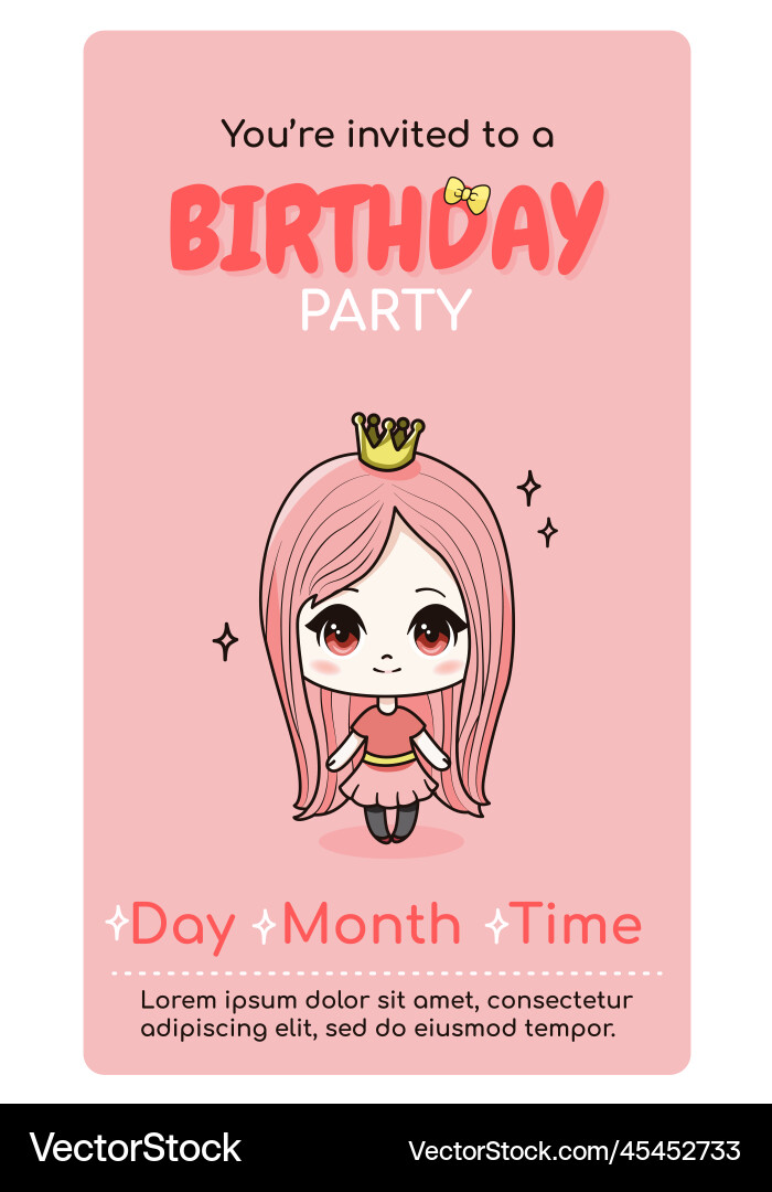 Happy Birthday Einladung Karte mit Anime Mädchen Happy Birthday Einladung Karte mit Anime Mädchen vektorbild