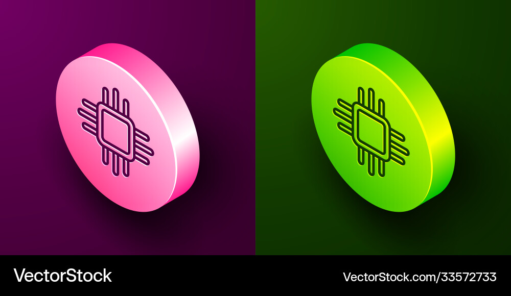 Isometric line computer processor Isometric line computer processor vector image