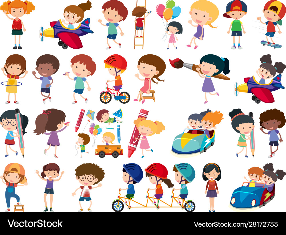 Kids Playing Objects - Isolated Set Vector Image