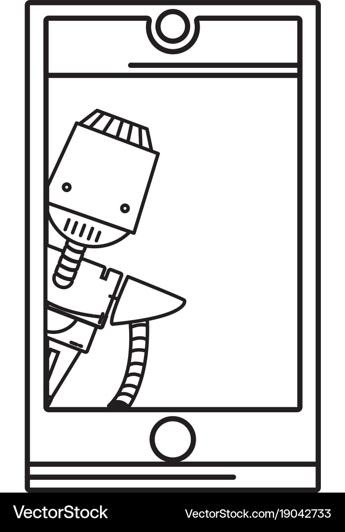 Line smartphone technology with robot machine Vector Image
