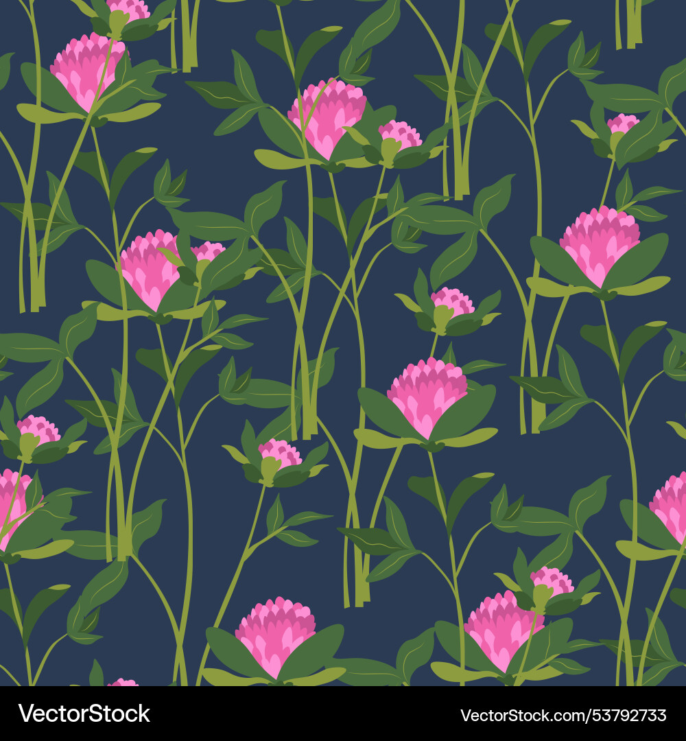Pink clover field pattern design vector image