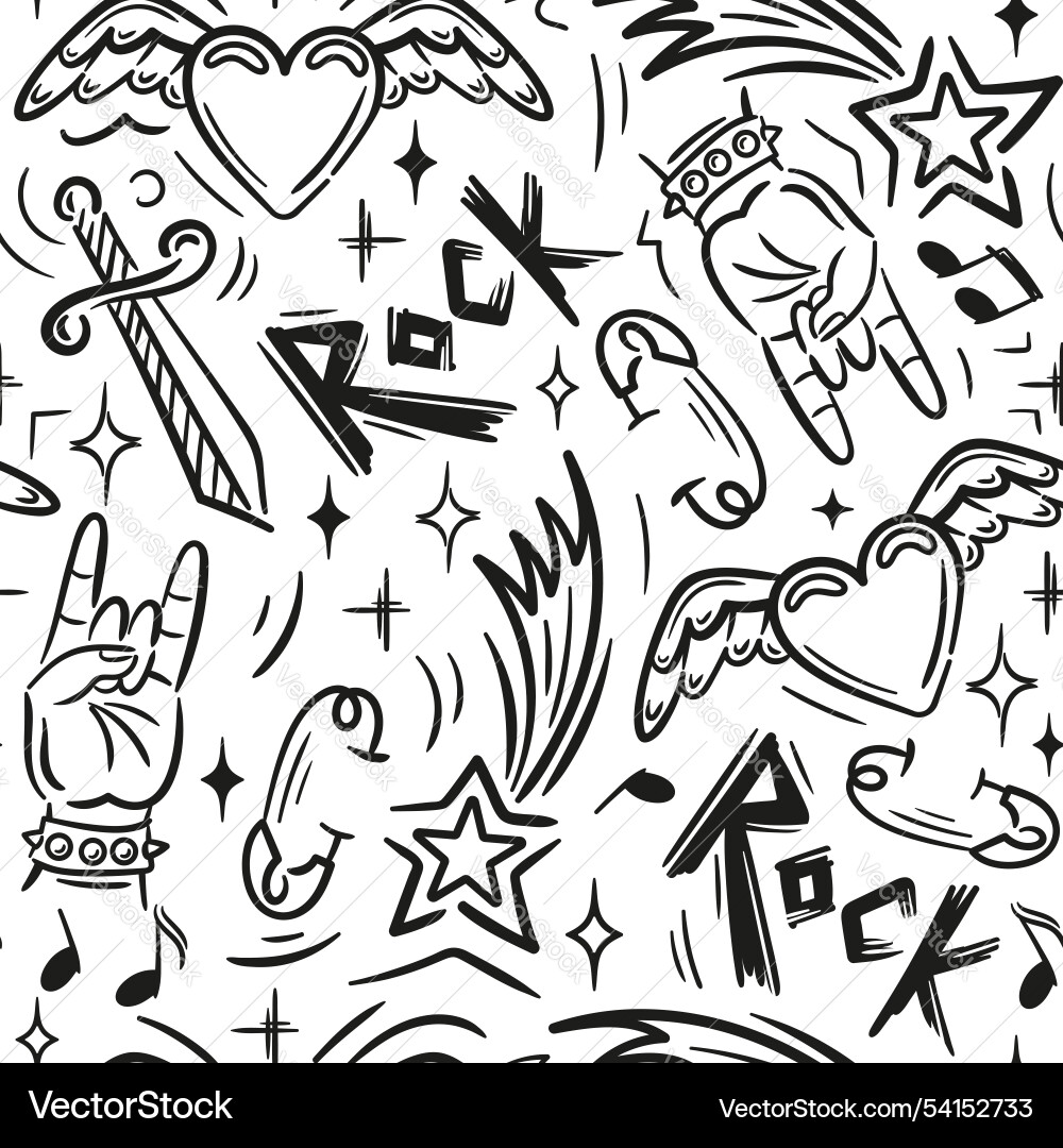 Seamless pattern with hard rock attributes Seamless pattern with hard rock attributes Vector Image
