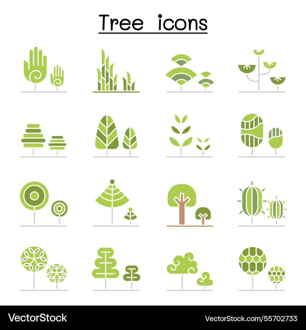 Tree icon set in flat color style Vector Image