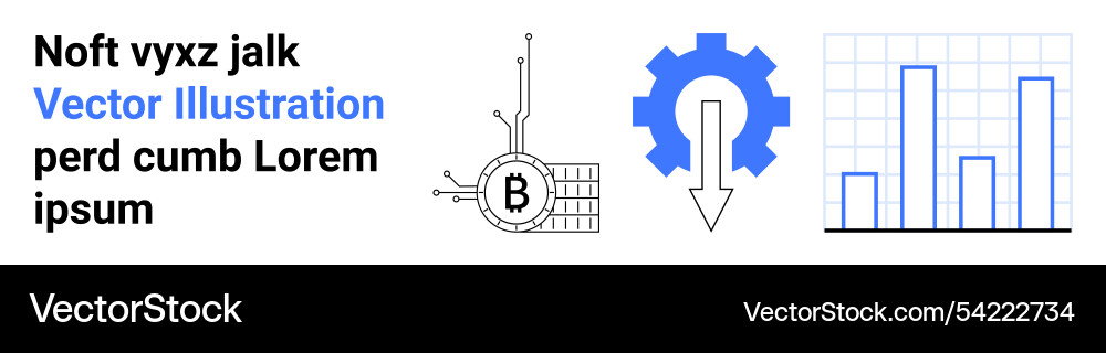Bitcoin circuit gear with down arrow bar graph vector image